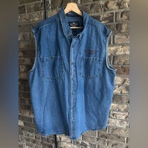 Harley-Davidson Men’s Sleeveless Denim Button-Up Shirt – Size XXL